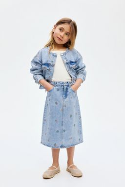 H&M - Girls Blue Embroidery-Detail Denim Skirt