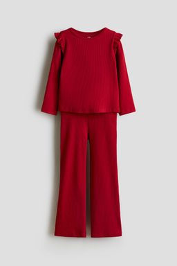 H&M - Girls Red 2-Piece Ribbed Cotton Set