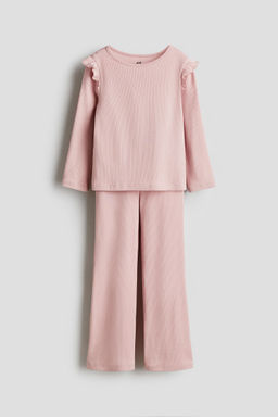 H&M - Girls Pink 2-Piece Ribbed Cotton Set
