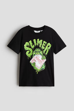 H&M - Boys Black Print-Motif Cotton T-Shirt