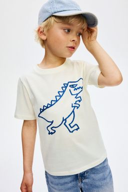 H&M - Boys White Embroidery-Motif Cotton T-Shirt