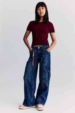 H&M - Girls Blue Wide Leg Cargo Jeans