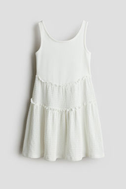 H&M - Girls White Textu Jersey Dress
