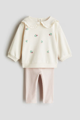 H&M - Girls White 2-Piece Sweatshirt And Leggings Set