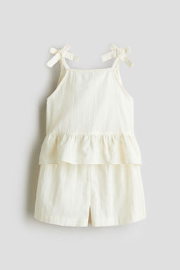 H&M - Girls White 2-Piece Textu Cotton Set