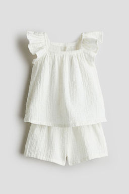 H&M - Girls White 2-Piece Plumeti Muslin Set