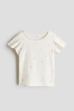 H&M - Girls White Printed Flutter-Sleeved Top