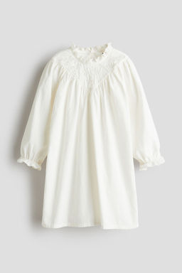 H&M - Girls White Frill-Trimmed Cotton Corduroy Dress