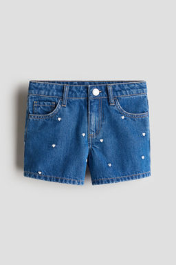 H&M - Girls Blue Embroidery-Detail Denim Shorts
