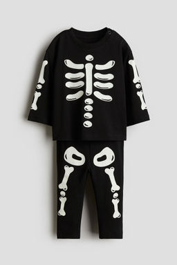 H&M - Boys Black 2-Piece Printed Cotton Set