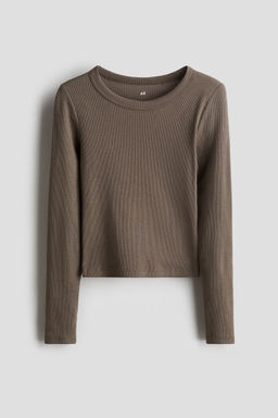 H&M - Girls Grey Ribbed Cotton Jersey Top