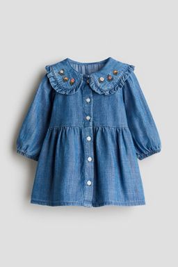 H&M - Girls Blue Embroidery-Detail Denim Dress