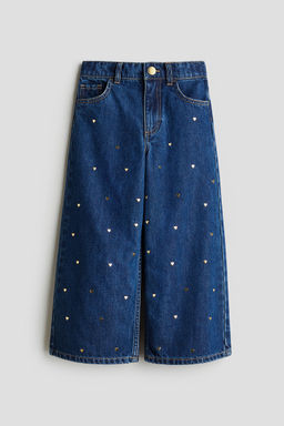 H&M - Girls Blue Motif-Detail Wide Leg Jeans
