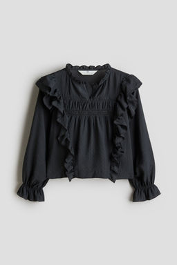 H&M - Girls Grey Frill-Trimmed Blouse