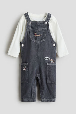 H&M - Boys Grey 2-Piece Dungarees And Top Set