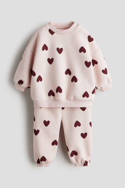 H&M - Girls Pink 2-Piece Printed Sweatshirt Set