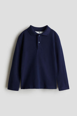H&M - Boys Blue Long-Sleeved Cotton Polo Shirt