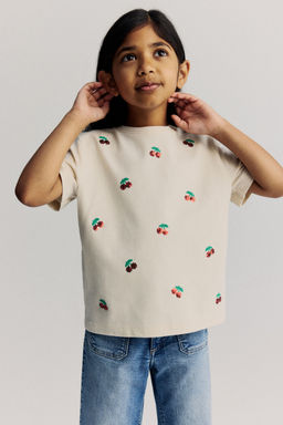 H&M - Girls White Motif-Detail T-Shirt