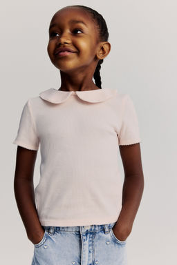 H&M - Girls Pink Picot-Trimmed Cotton Top