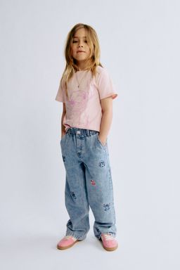 H&M - Girls Blue Motif-Detail Wide Leg Jeans