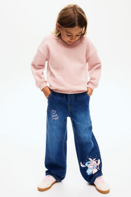 H&M - Girls Blue Motif-Detail Wide Leg Jeans