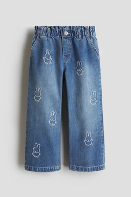 H&M - Girls Blue Motif-Detail Wide Leg Jeans