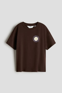 H&M - Girls Brown Loose-Fit Printed Cotton T-Shirt