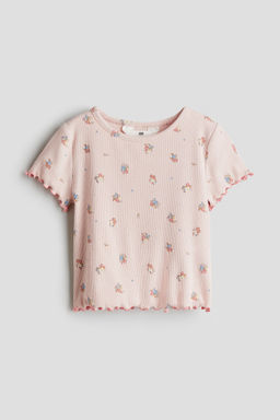 H&M - Girls Pink Ribbed Cotton Jersey Top