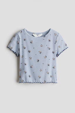 H&M - Girls Blue Ribbed Cotton Jersey Top