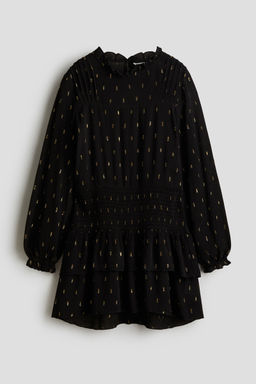 H&M - Girls Black Frill-Trimmed Smock-Detail Dress