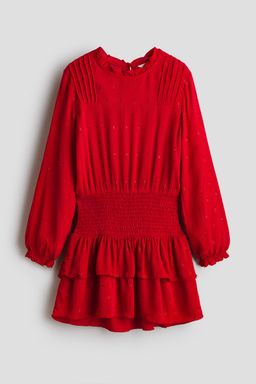 H&M - Girls Red Frill-Trimmed Smock-Detail Dress