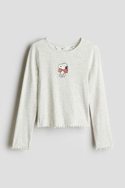 H&M - Girls Grey Print-Motif Cotton Top