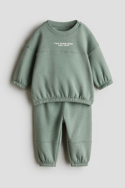 H&M - Boys Green 2-Piece Brushed-Inside Sweatshirt Set