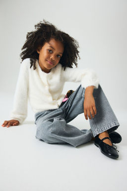 H&M - Girls Grey Wide Leg Paper Bag Jeans