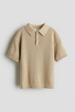 H&M - Boys Beige Cotton-Knit Polo Shirt