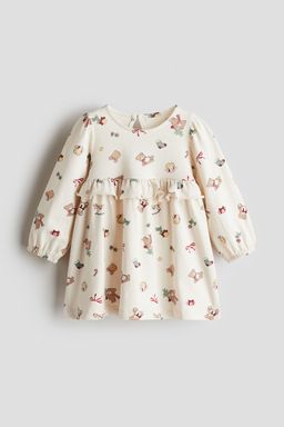 H&M - Girls Beige Printed Cotton Dress