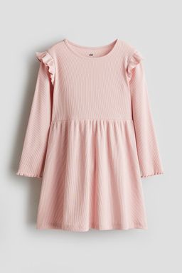 H&M - Girls Pink Rib-Knit Frill Dress