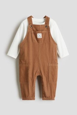 H&M - Boys Beige 2-Piece Dungarees And Top Set