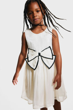 H&M - Girls White Bow-Detail Organza Dress