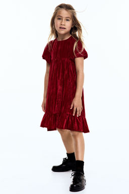 H&M - Girls Red Crushed-Velvet Dress