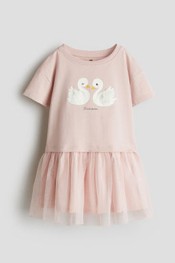 H&M - Girls Pink Print-Motif Tulle-Skirt Dress