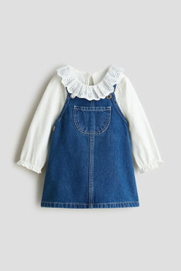 H&M - Girls Blue 2-Piece Dungaree Dress And Top Set