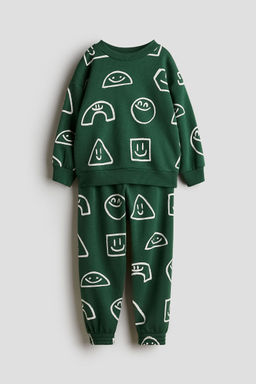 H&M - Boys Green 2-Piece Printed Sweatshirt Set