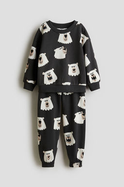 H&M - Boys Black 2-Piece Printed Sweatshirt Set