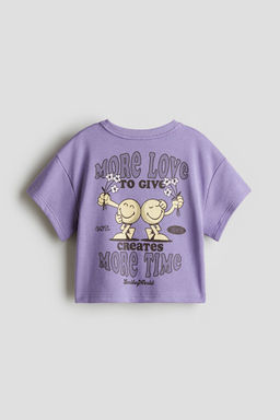 H&M - Girls Purple Loose-Fit Motif-Detail T-Shirt