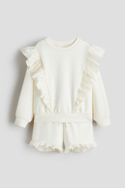H&M - Girls White 2-Piece Frill-Trimmed Sweatshirt Set