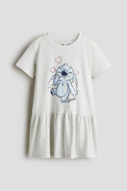 H&M - Girls Beige Printed Cotton Jersey Dress