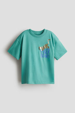 H&M - Boys Green Loose-Fit Printed T-Shirt