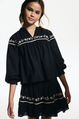 H&M - Girls Black Embroide Cotton Blouse