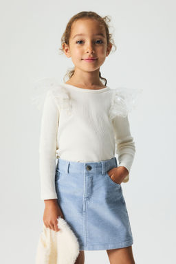H&M - Girls White Tulle-Detail Cotton Top